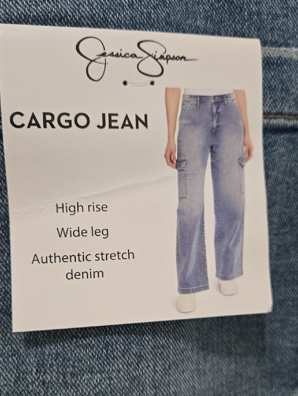 Jessica Simpson Light Blue High-Rise Wide-Leg Cargo Jeans